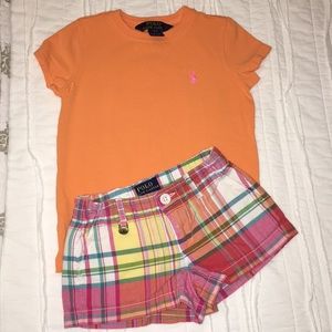 3t Ralph Lauren top and shorts set. Orange/plaid
